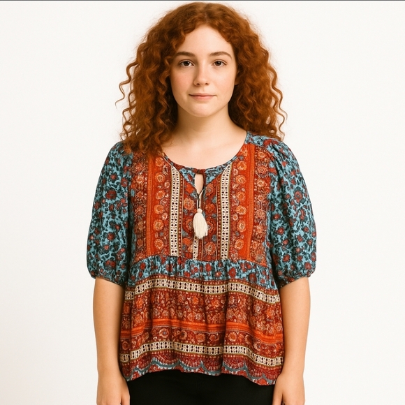 Shein Bohemian Whimsical Earthy Hippie Tassels Gypsy Blouse Size XL - Picture 1 of 7